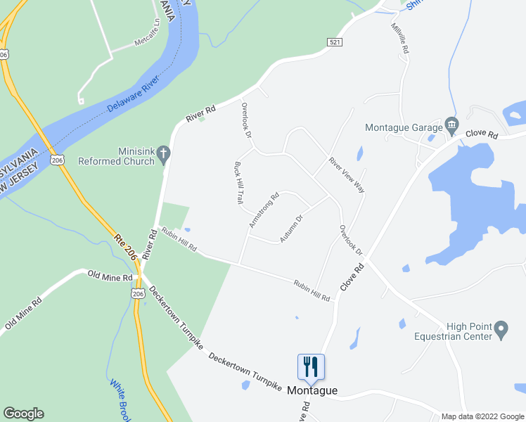 map of restaurants, bars, coffee shops, grocery stores, and more near 111 Armstrong Road in Montague Township