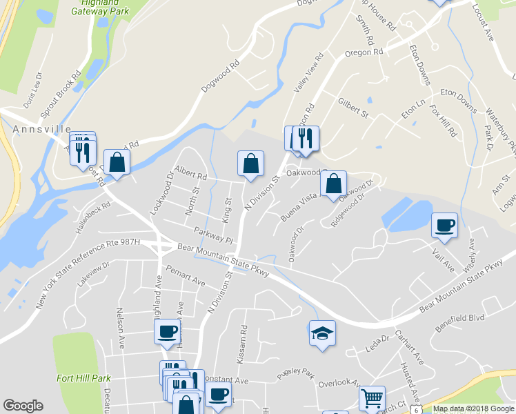 map of restaurants, bars, coffee shops, grocery stores, and more near 708 Kossuth Place in Peekskill