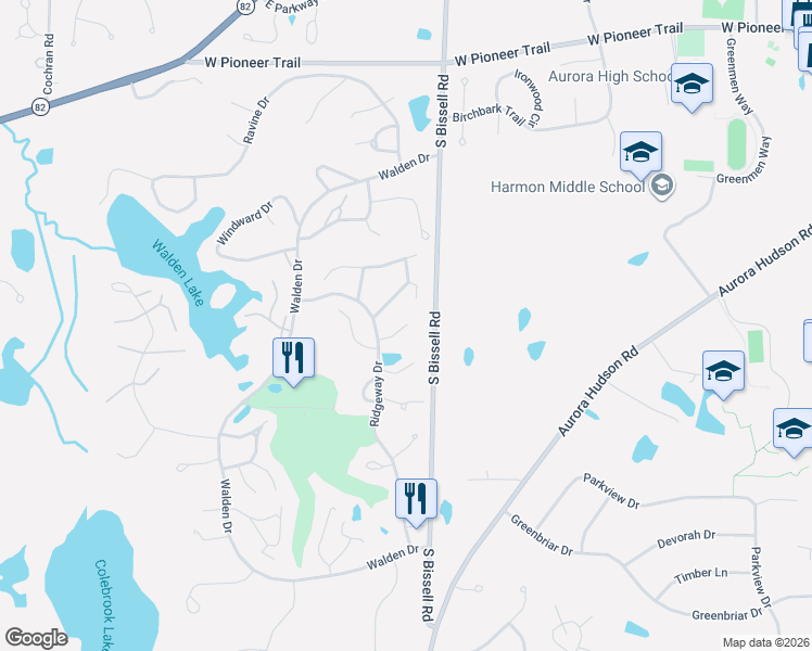 map of restaurants, bars, coffee shops, grocery stores, and more near 410 Willow Circle in Aurora