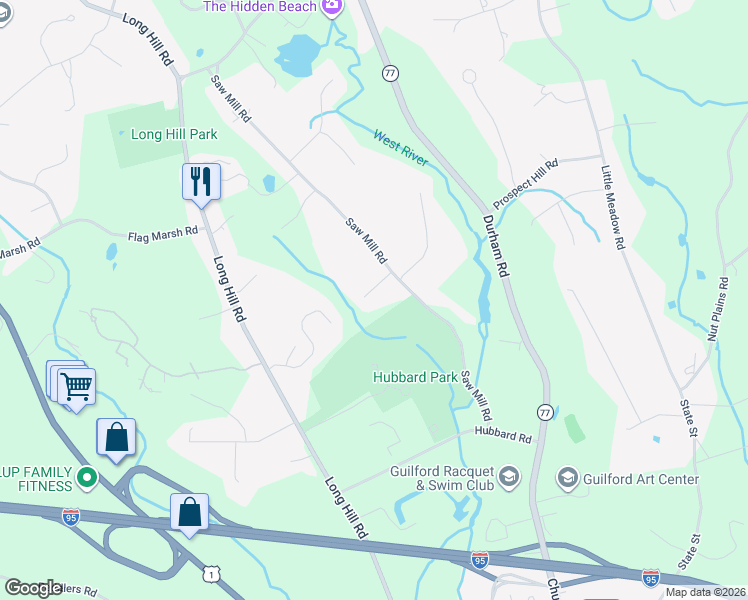 map of restaurants, bars, coffee shops, grocery stores, and more near 36 Blackfoot Court in Guilford