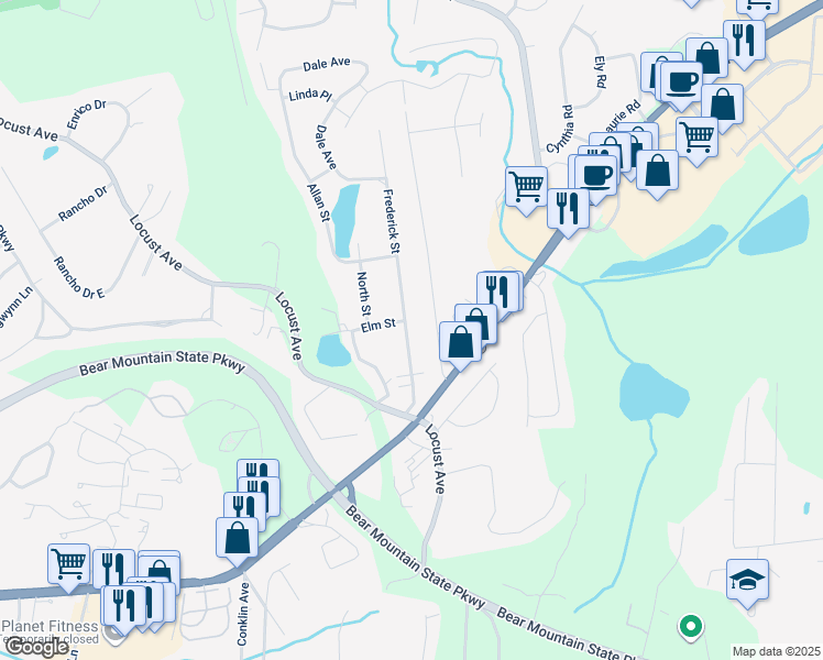 map of restaurants, bars, coffee shops, grocery stores, and more near 133 Frederick Street in Cortlandt