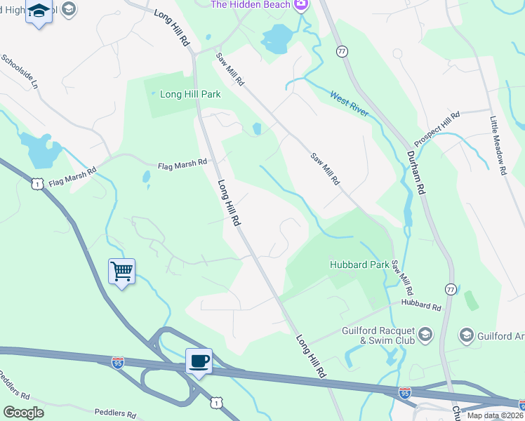 map of restaurants, bars, coffee shops, grocery stores, and more near 593 Long Hill Road in Guilford