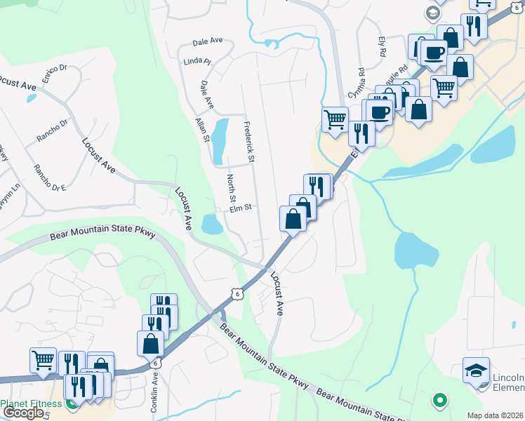 map of restaurants, bars, coffee shops, grocery stores, and more near 133 Frederick Street in Cortlandt