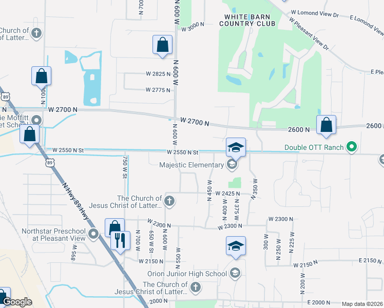 map of restaurants, bars, coffee shops, grocery stores, and more near 547 West 2550 North Street in Ogden