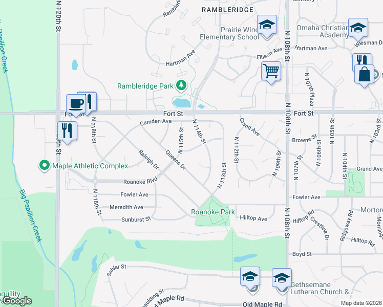 map of restaurants, bars, coffee shops, grocery stores, and more near 11439 Saratoga Street in Omaha