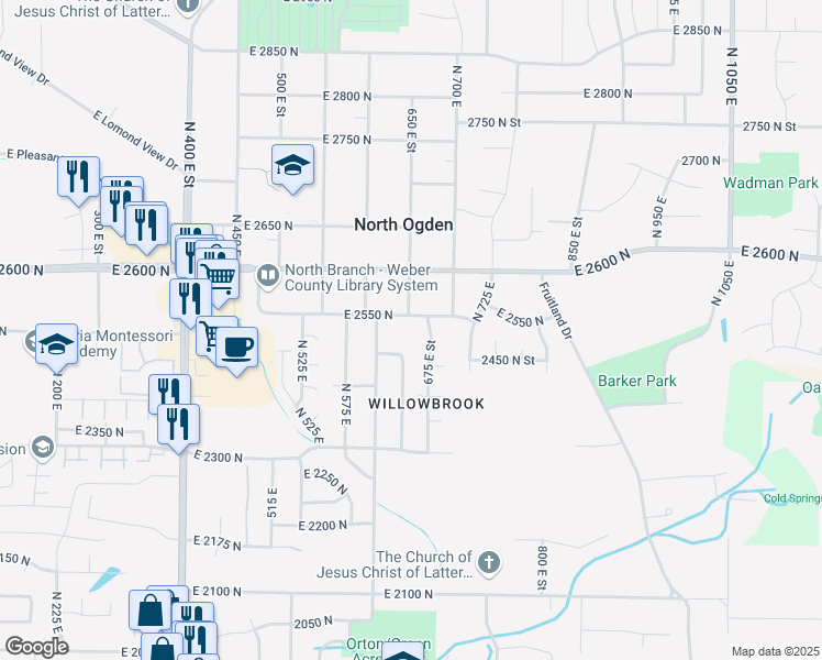 map of restaurants, bars, coffee shops, grocery stores, and more near 657 2550 N St in Ogden