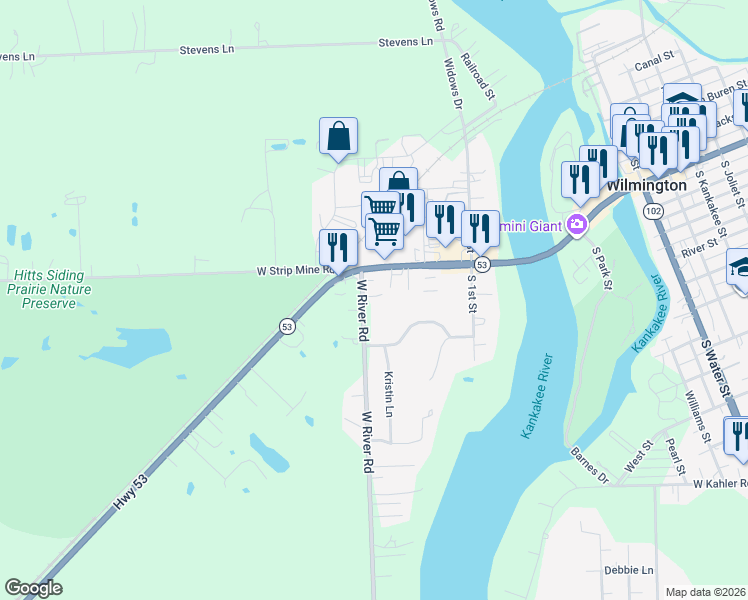 map of restaurants, bars, coffee shops, grocery stores, and more near 31929 West River Road in Wilmington