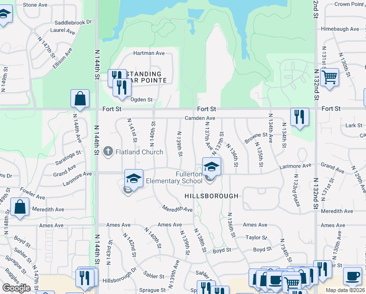 map of restaurants, bars, coffee shops, grocery stores, and more near 4914 North 139th Street in Omaha