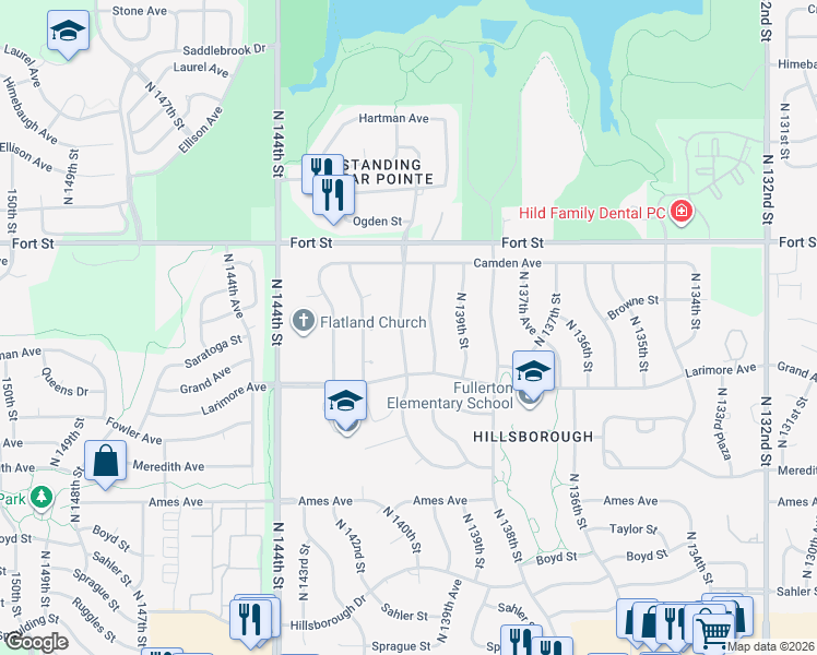 map of restaurants, bars, coffee shops, grocery stores, and more near 4907 North 140th Street in Omaha