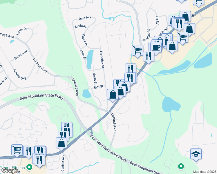 map of restaurants, bars, coffee shops, grocery stores, and more near 133 Frederick Street in Cortlandt
