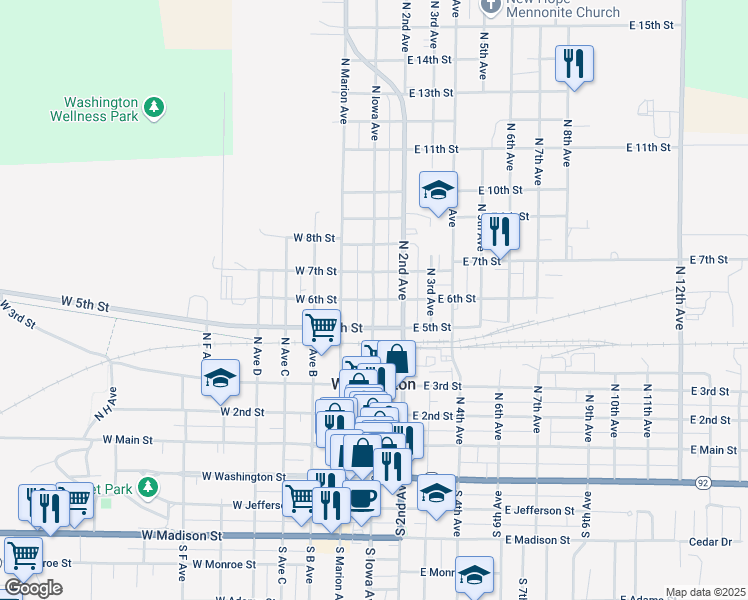 map of restaurants, bars, coffee shops, grocery stores, and more near 101 West 6th Street in Washington