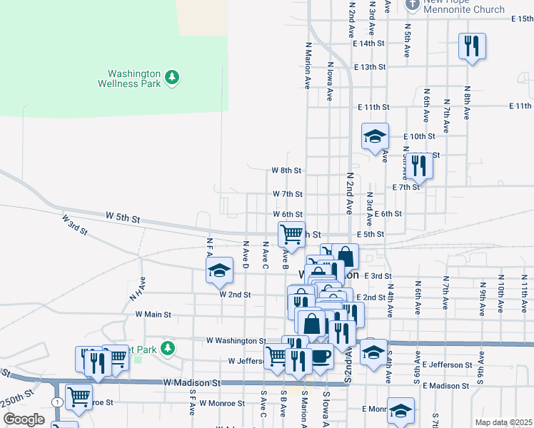 map of restaurants, bars, coffee shops, grocery stores, and more near 301-399 West 6th Street in Washington