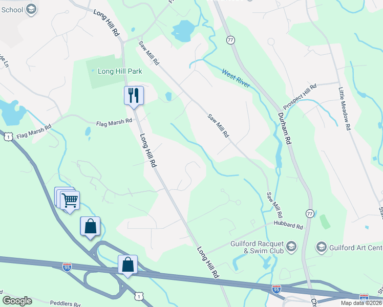 map of restaurants, bars, coffee shops, grocery stores, and more near 134 Sconset Lane in Guilford