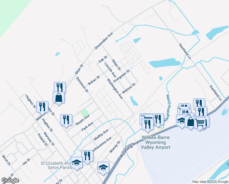 map of restaurants, bars, coffee shops, grocery stores, and more near 391 Washington Avenue in West Wyoming