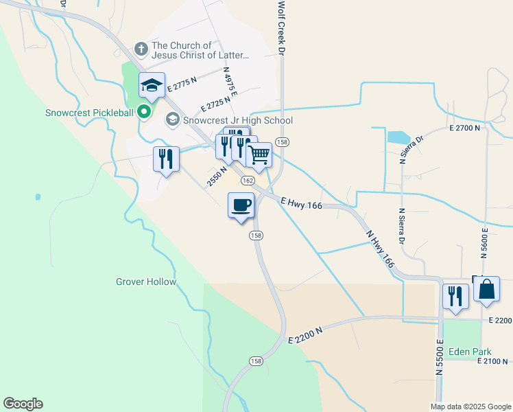 map of restaurants, bars, coffee shops, grocery stores, and more near 4101 Highway 162 in Eden