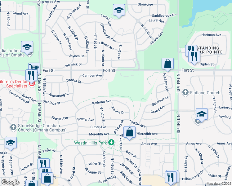 map of restaurants, bars, coffee shops, grocery stores, and more near 5019 North 152nd Street in Omaha