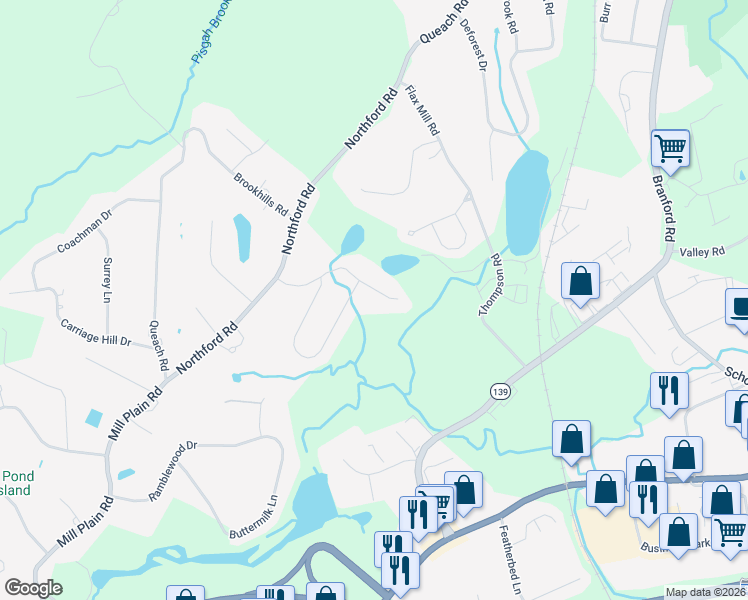 map of restaurants, bars, coffee shops, grocery stores, and more near 49 Ridge Acres Road in Branford