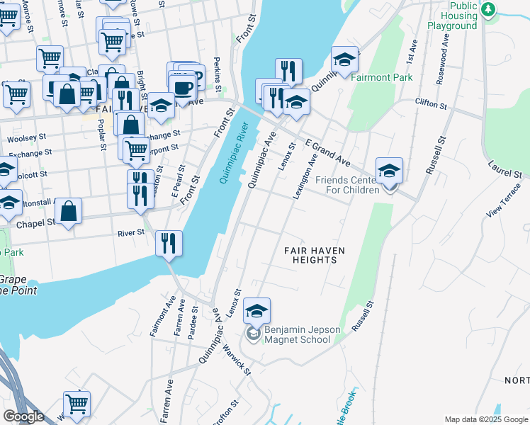 map of restaurants, bars, coffee shops, grocery stores, and more near 199 Lenox Street in New Haven