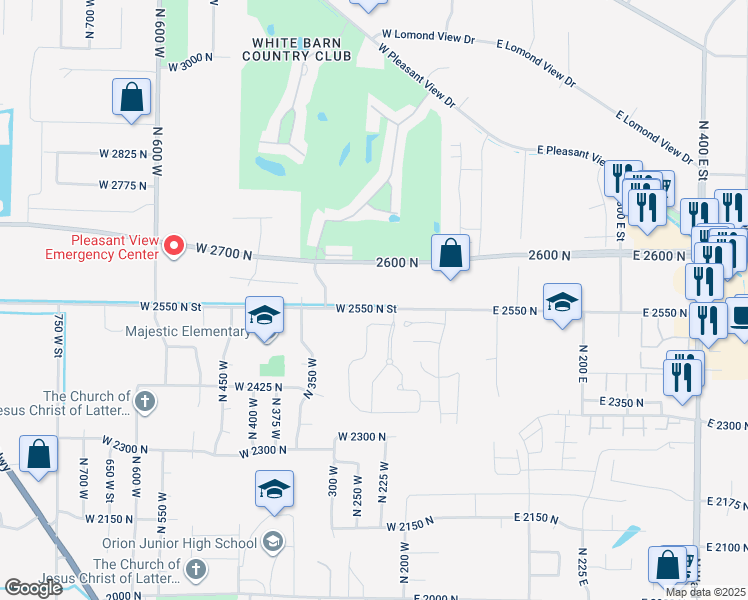 map of restaurants, bars, coffee shops, grocery stores, and more near 255 West 2700 North in Pleasant View