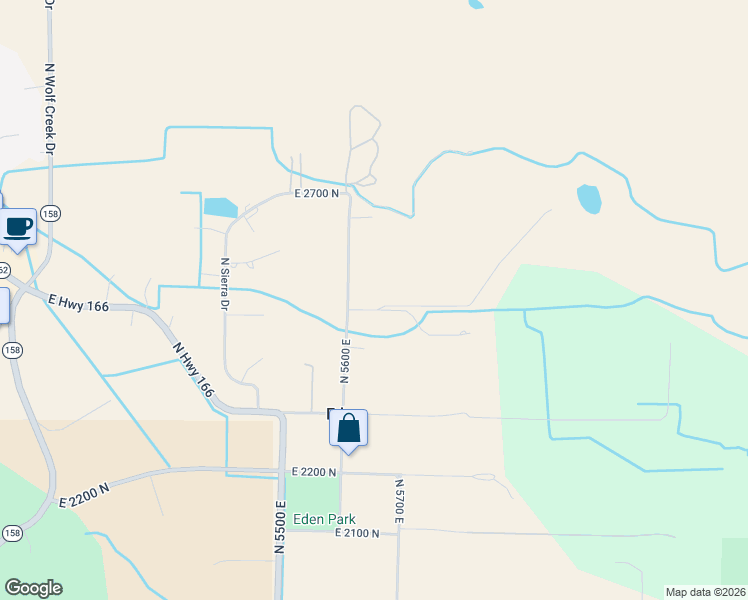 map of restaurants, bars, coffee shops, grocery stores, and more near 5678 East 2500 North in Eden