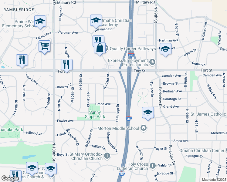 map of restaurants, bars, coffee shops, grocery stores, and more near 10274 Saratoga Street in Omaha