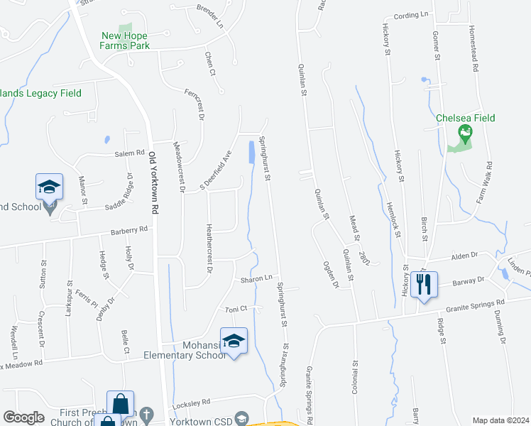 map of restaurants, bars, coffee shops, grocery stores, and more near 2865 Springhurst Street in Yorktown Heights