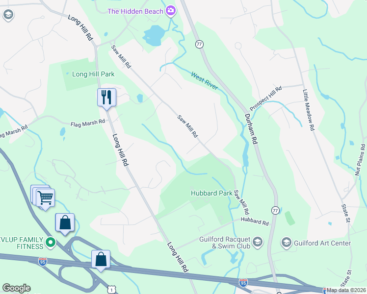 map of restaurants, bars, coffee shops, grocery stores, and more near 36 Blackfoot Court in Guilford