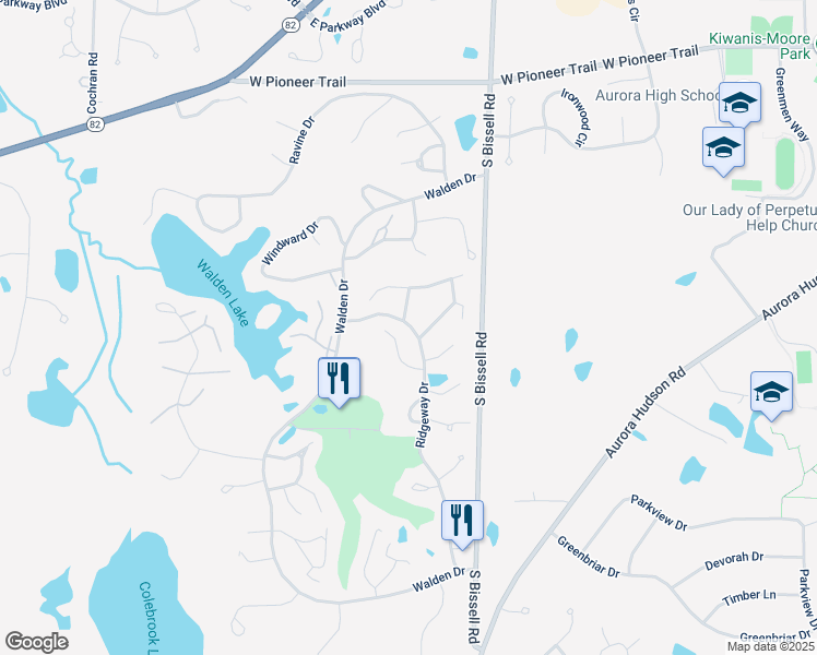 map of restaurants, bars, coffee shops, grocery stores, and more near 503-20 Concord Downs Lane in Aurora