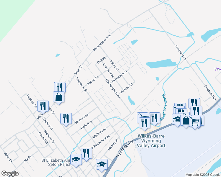 map of restaurants, bars, coffee shops, grocery stores, and more near 391 Washington Avenue in West Wyoming
