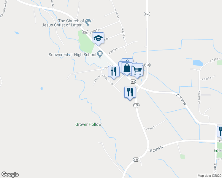 map of restaurants, bars, coffee shops, grocery stores, and more near 2547 Valley Junction Drive in Eden
