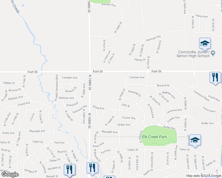 map of restaurants, bars, coffee shops, grocery stores, and more near 16505 Fort Street in Omaha
