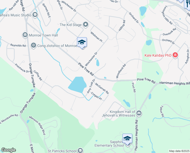 map of restaurants, bars, coffee shops, grocery stores, and more near 156 Pine Tree Road in Monroe