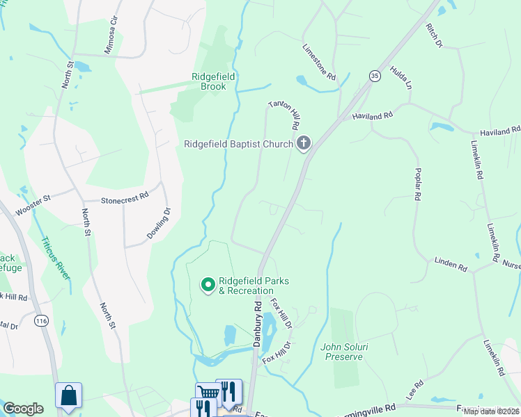 map of restaurants, bars, coffee shops, grocery stores, and more near 273 Danbury Road in Ridgefield