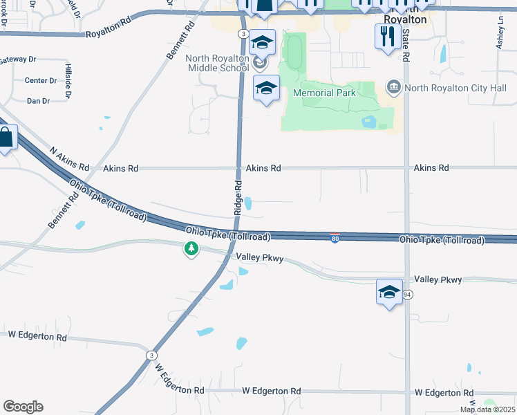 map of restaurants, bars, coffee shops, grocery stores, and more near 6689 Willow Lake Drive in North Royalton