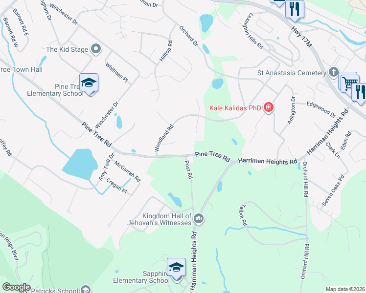 map of restaurants, bars, coffee shops, grocery stores, and more near 52 Post Road in Monroe