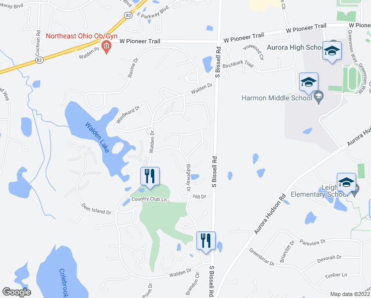 map of restaurants, bars, coffee shops, grocery stores, and more near 491 Concord Downs Path in Aurora