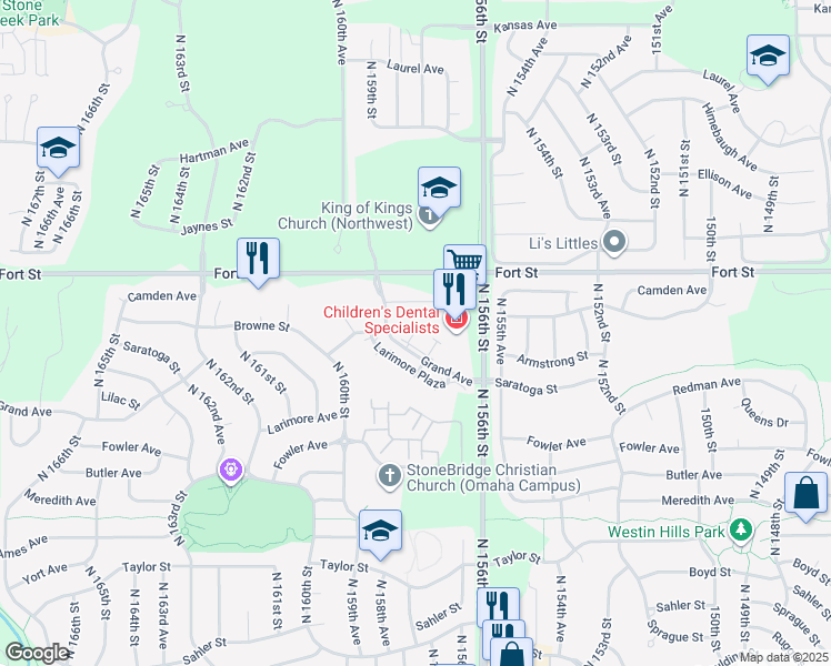 map of restaurants, bars, coffee shops, grocery stores, and more near 5115 North 158th Avenue in Omaha