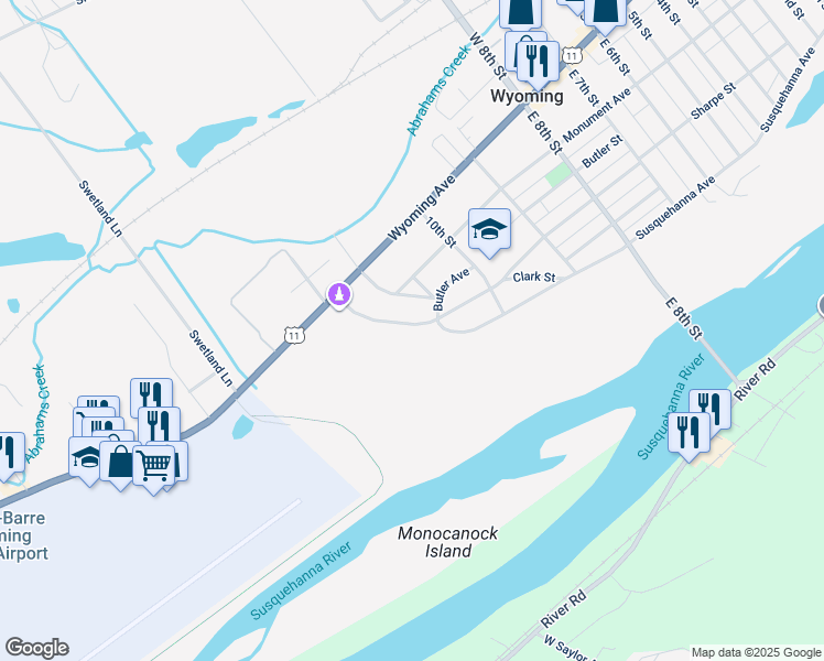 map of restaurants, bars, coffee shops, grocery stores, and more near 706 Susquehanna Avenue in Wyoming