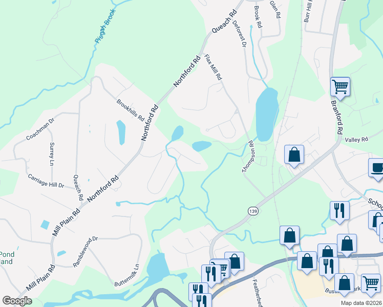map of restaurants, bars, coffee shops, grocery stores, and more near 60 Flax Mill Road in Branford