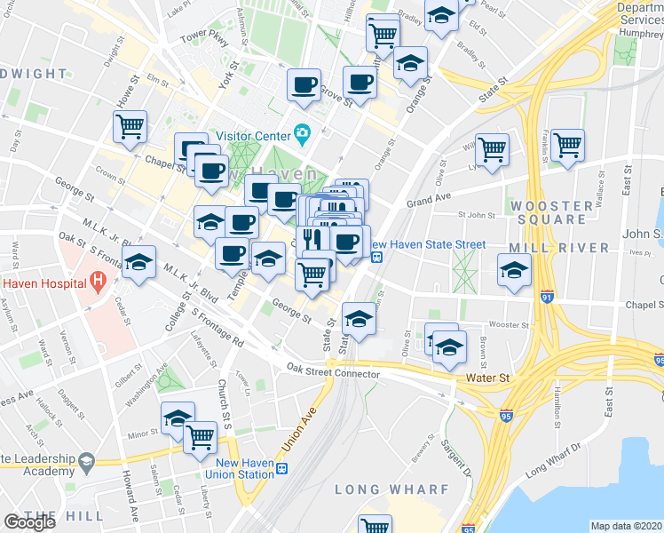 map of restaurants, bars, coffee shops, grocery stores, and more near 770 Chapel Street in New Haven