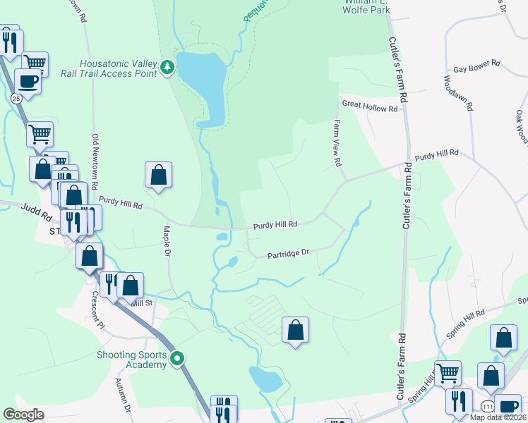 map of restaurants, bars, coffee shops, grocery stores, and more near 25 Sleepy Hollow Drive in Monroe