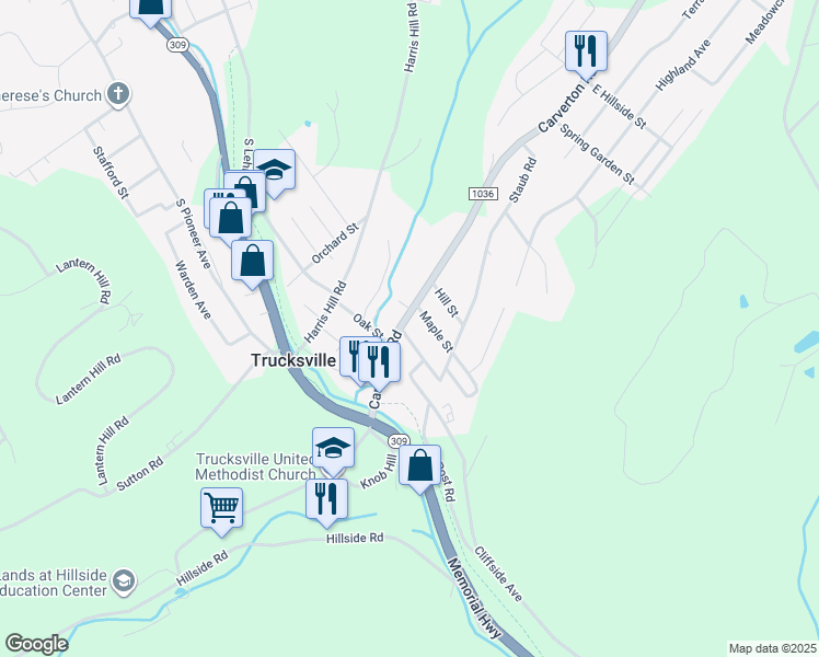 map of restaurants, bars, coffee shops, grocery stores, and more near 73 Carverton Road in Trucksville