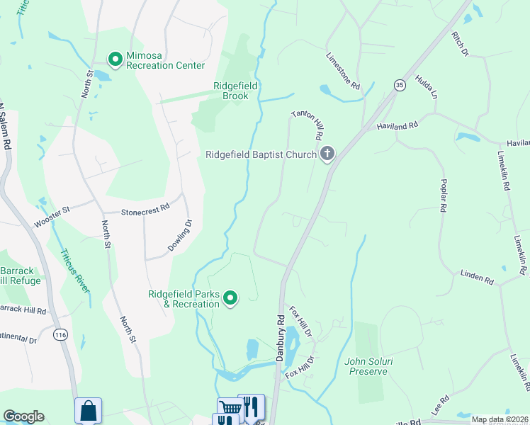 map of restaurants, bars, coffee shops, grocery stores, and more near 62 Tanton Hill Road in Ridgefield