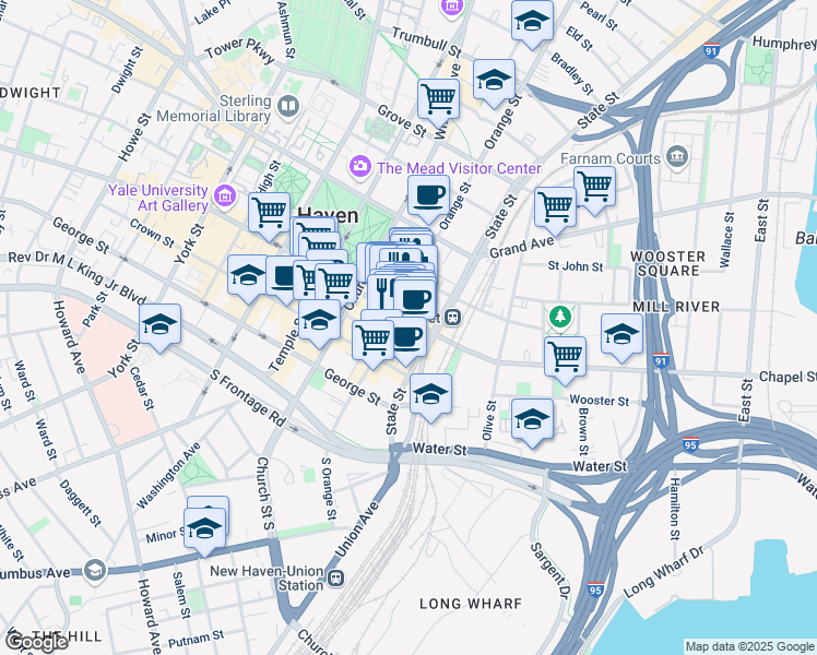 map of restaurants, bars, coffee shops, grocery stores, and more near 770 Chapel Street in New Haven