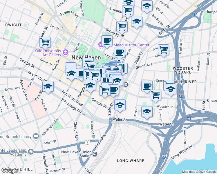 map of restaurants, bars, coffee shops, grocery stores, and more near 770 Chapel Street in New Haven