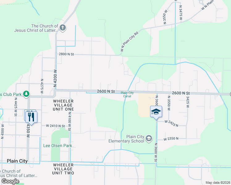map of restaurants, bars, coffee shops, grocery stores, and more near 3855 West 2600 North in Ogden