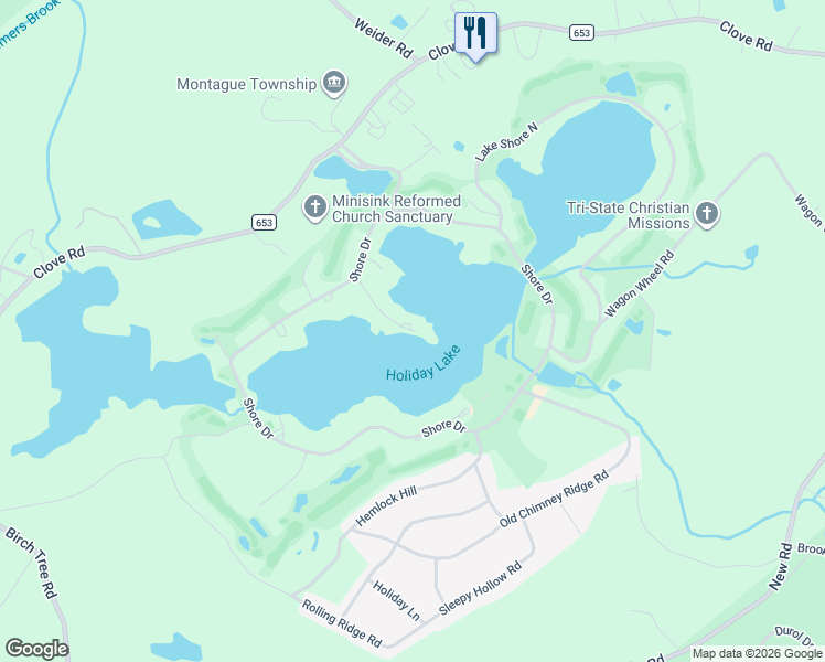 map of restaurants, bars, coffee shops, grocery stores, and more near 111 North Shore Point in Montague