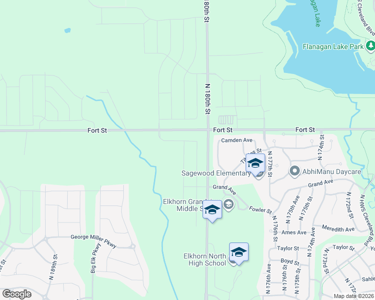 map of restaurants, bars, coffee shops, grocery stores, and more near 5127 North 181st Street in Omaha