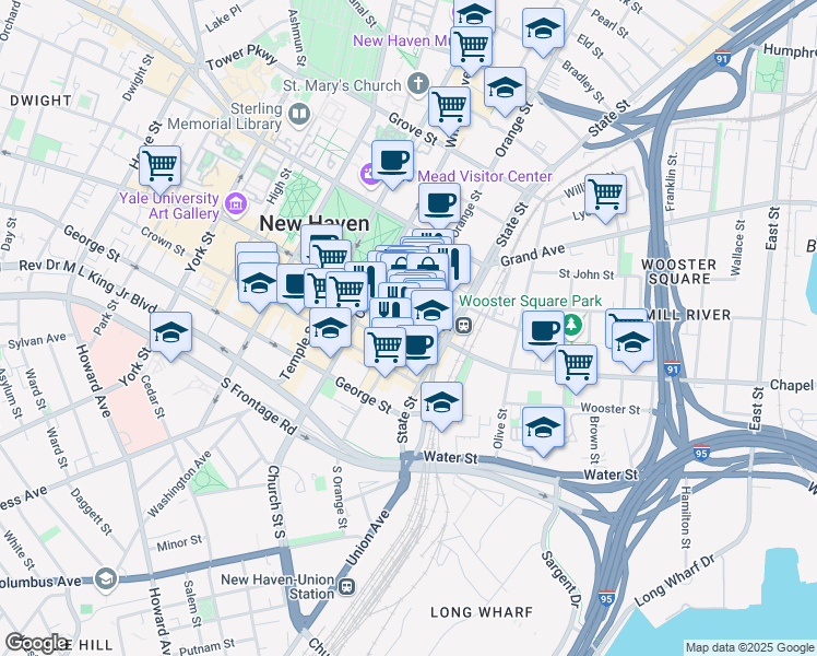 map of restaurants, bars, coffee shops, grocery stores, and more near 770 Chapel Street in New Haven