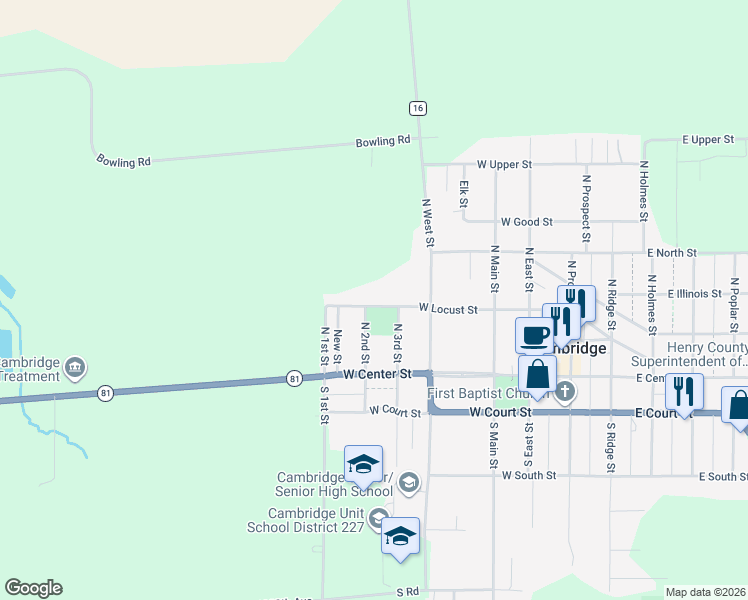 map of restaurants, bars, coffee shops, grocery stores, and more near 510 West Locust Street in Cambridge
